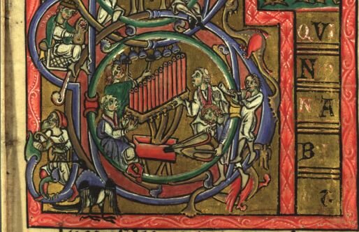 Орган без клавиш, изображение из Вюрцбургского псалтиря.