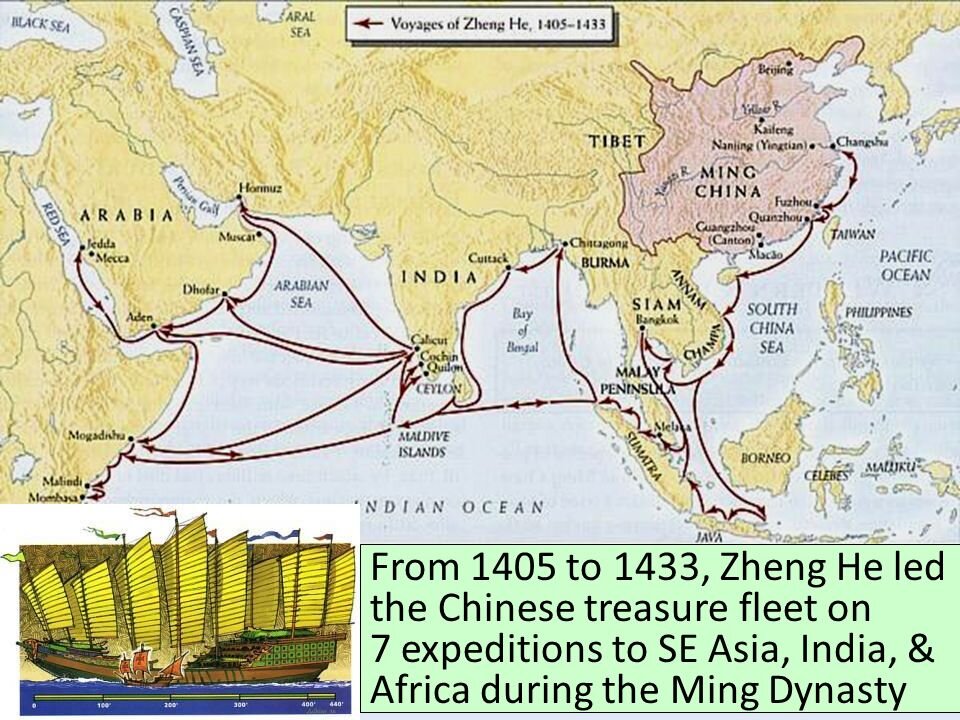 Fig. 2. 1405-1433 1-7 th Exploration Zheng He led the Chinese treasure fleet on 7expeditions to SE Asia India & Africa during the Ming Dynasty.