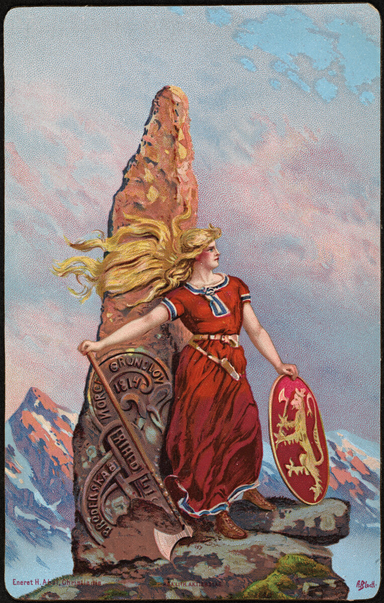 Яркий пример работы приверженца романтического национализма. В год обретения Норвегией независимости она представлялась местными художникам как дева-воительница времён викингов. Такой образ объединял норвежцев как нацию.