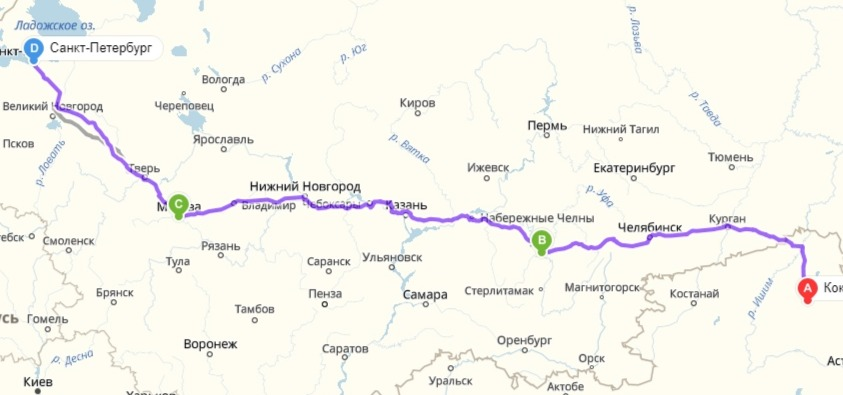 Карта москва нижний новгород киров