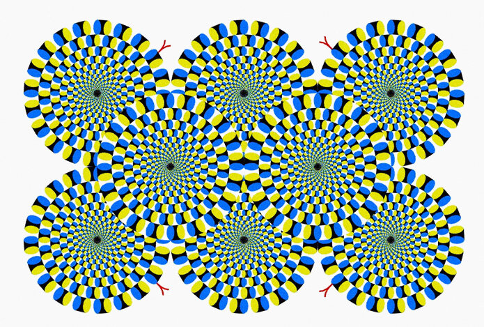 Иллюзия "Вращающиеся змеи", созданная в 2003 году японским психологом Akiyoshi Kitaoka