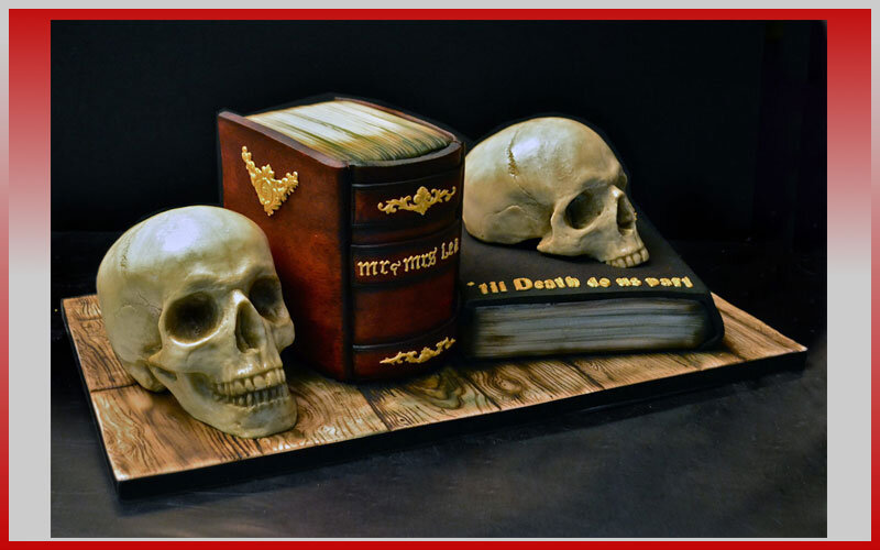 Подарочный торт с черепами и книгой