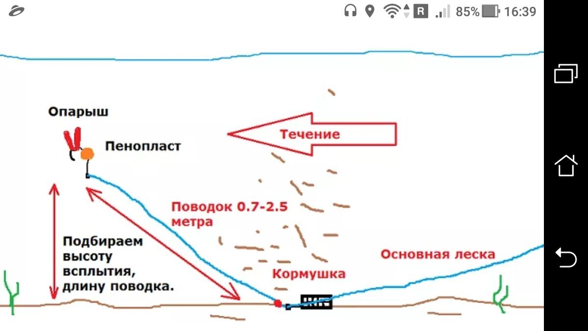 фото Фидер, схема и тактика ловли в толще воды: длина поводка 0.7