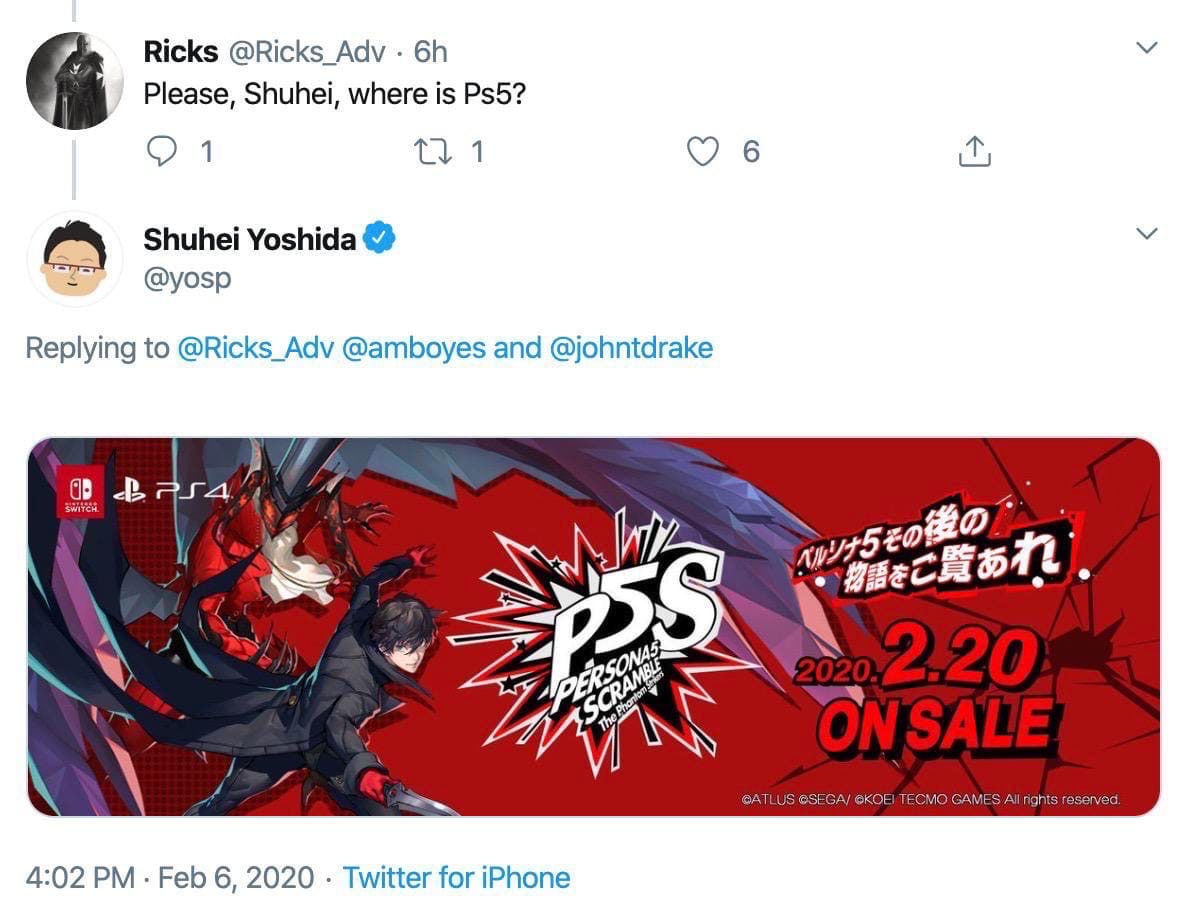 Пользователь 'Ricks' решил спросить у 'Shuhei' про PlayStation 5, а в ответ получил смешной байт. Shuhei Yoshida оказался еще тем троллем! 