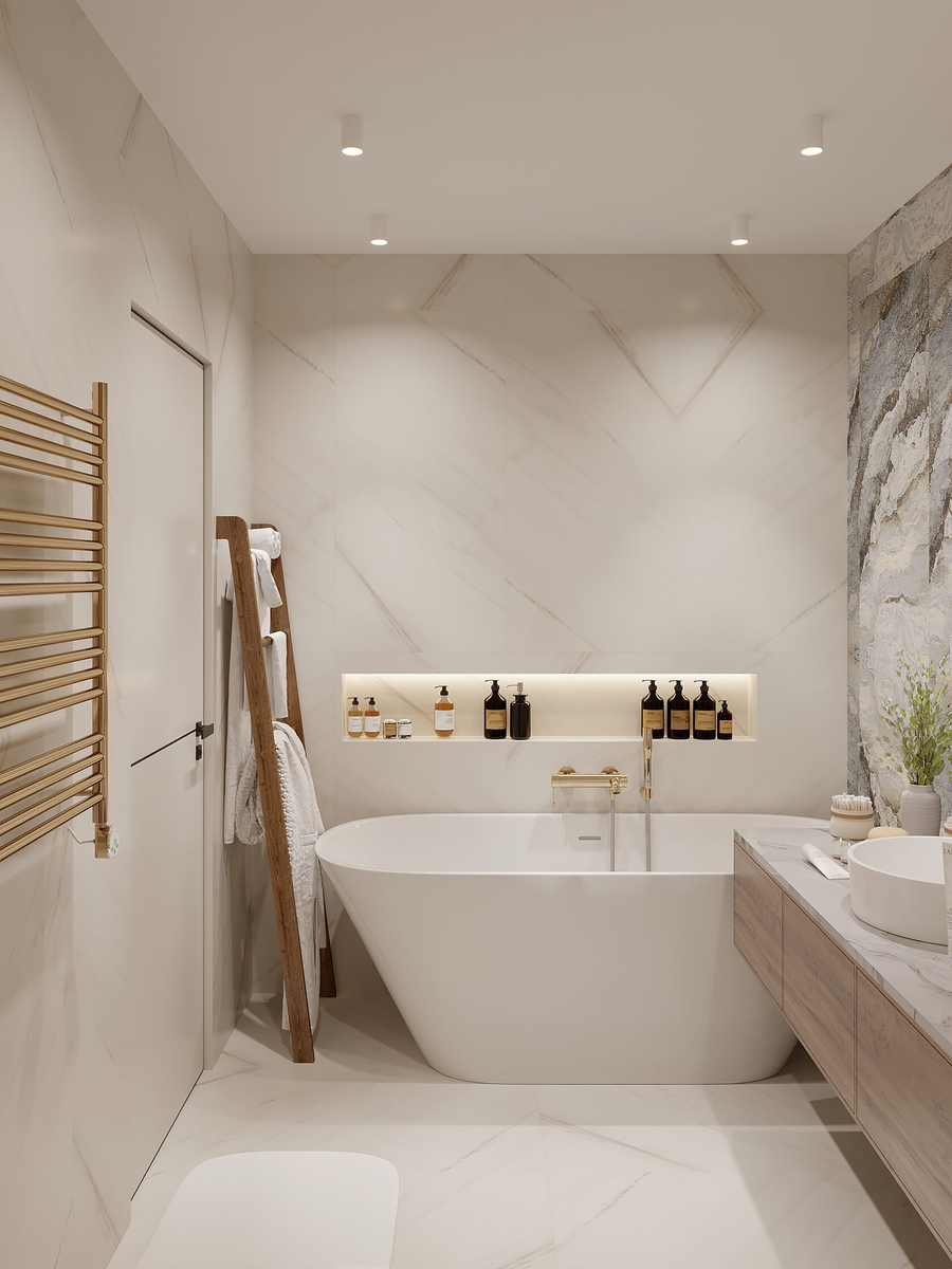 Интерьер ванной комнаты в современном стиле: 14640 фото и идей оформления