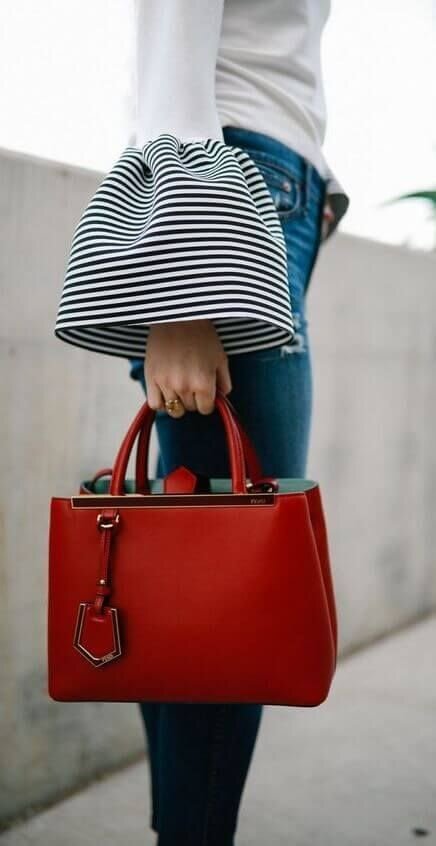 Образ с красной сумкой для зимы