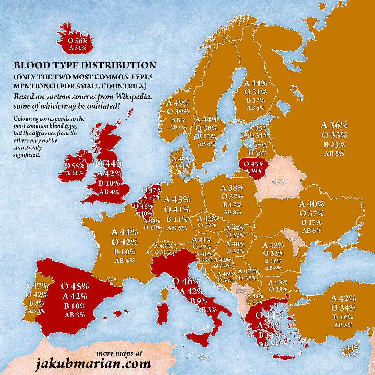 Распределение группы крови по странам Европы | Maps & Data | Дзен