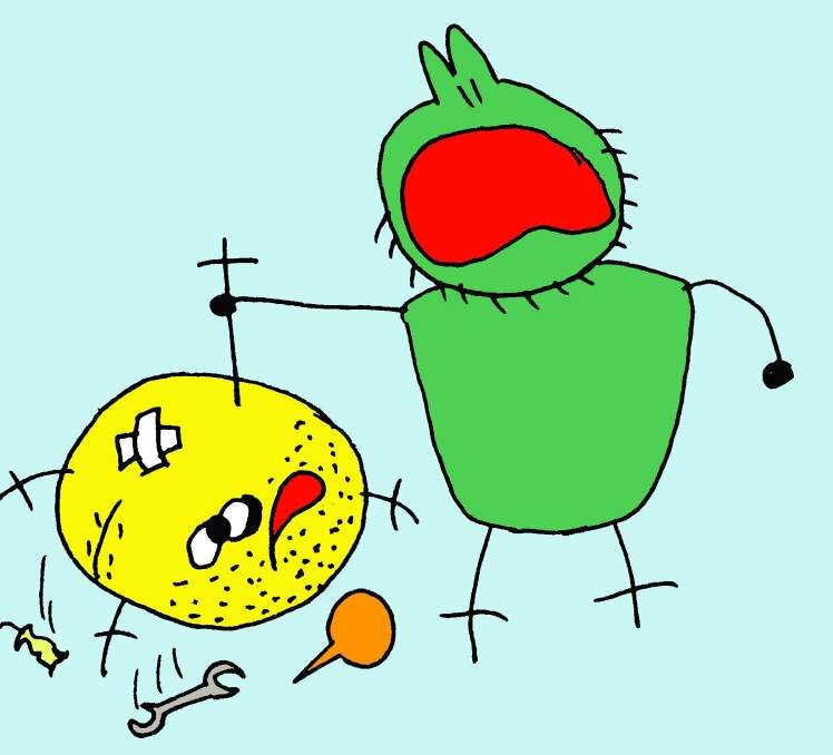 Из караманов посыпались какие-то объедки, гаечный ключ, который Рожа спер на Морском Пинке, клизма, которую Рожа спер у врача Морского пинка и прочий хлам