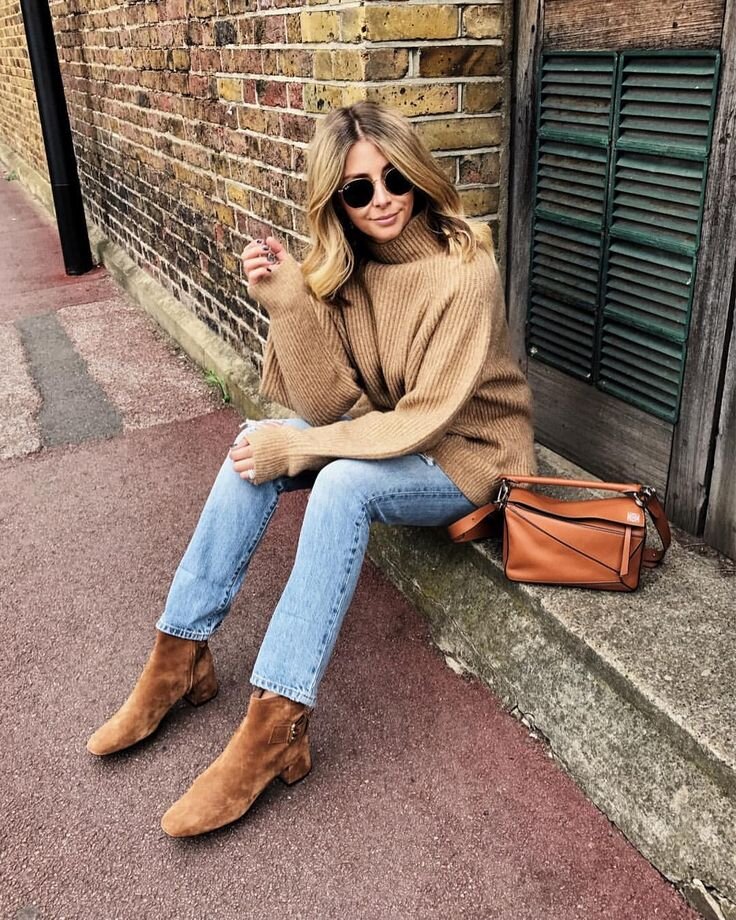 Стильный лук коричневый+деним