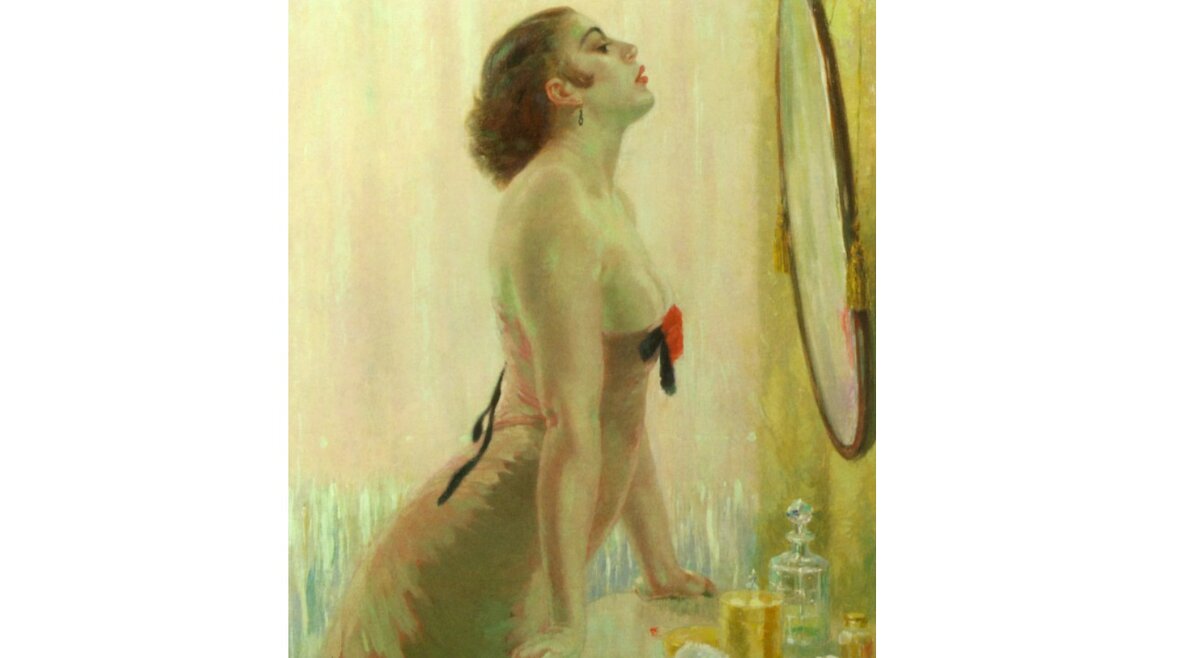 Картина Меегерена. Источник фото https://artpaintingartist.org/lady-in-front-of-a-mirror-by-han-van-meegeren/