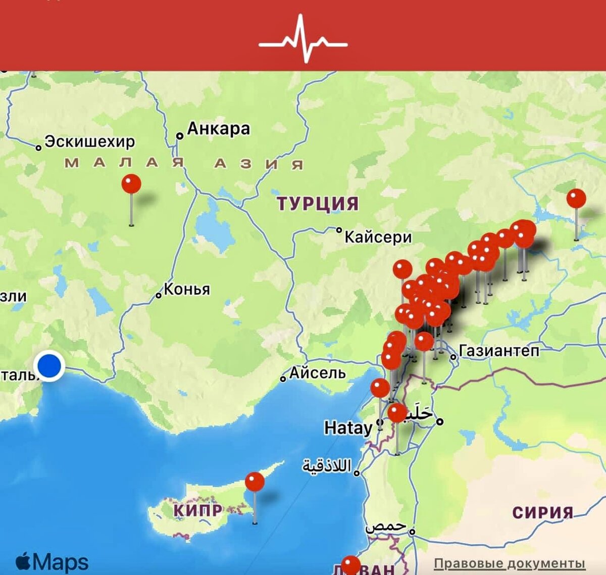 Карта сейсмической активности в турции