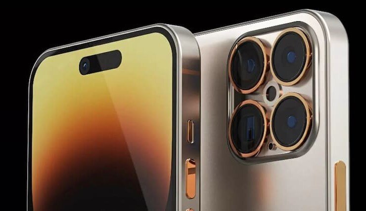 концепт нового iPhone 15 Pro в цвете Gold