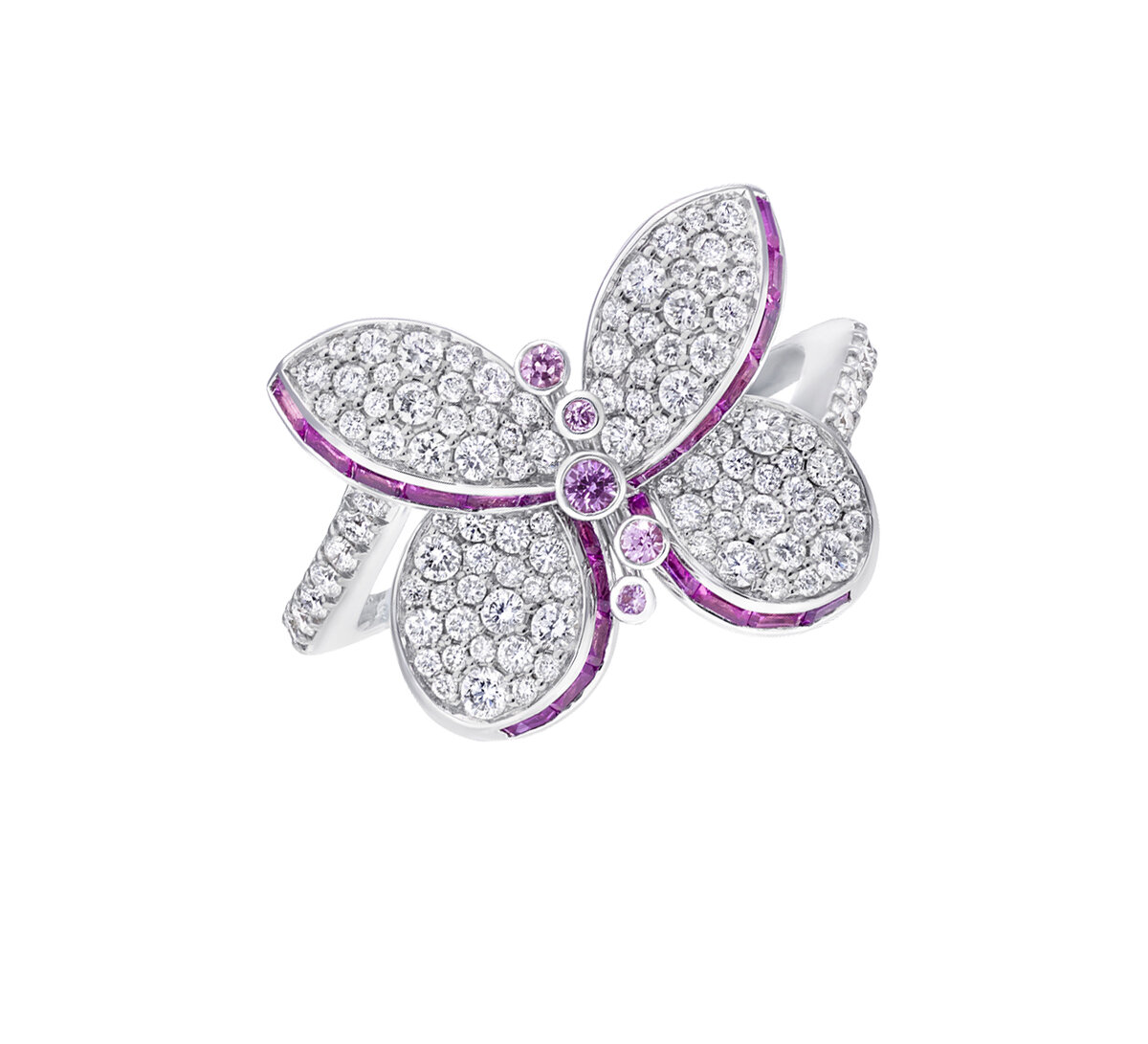 Кольцо Graff Butterfly из белого золота с бриллиантами и сапфирами