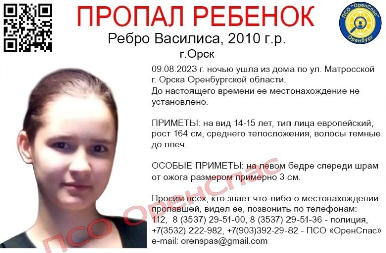    Пропавшую в Орске 12-летнюю Василису Ребро объявили в федеральный розыск Андрей Севостьянов