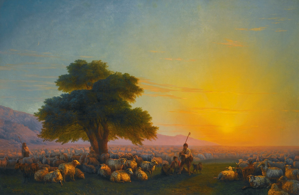 Иван Айвазовский, "Пастухи с их стадом на закате", 1859 год 