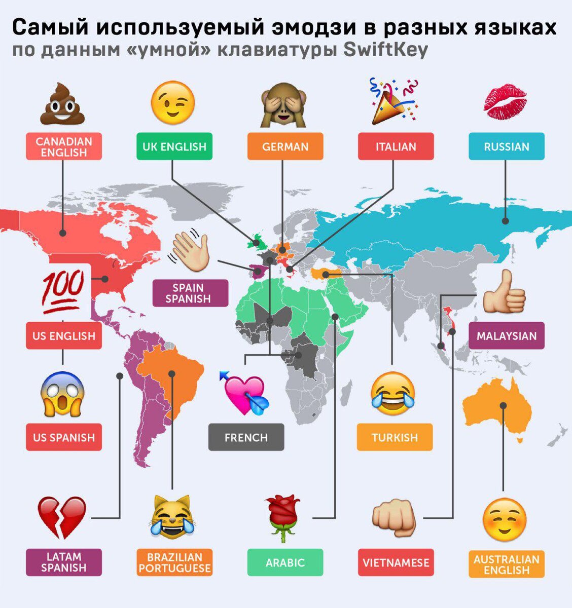 Самый используемый эмодзи в разных языках мира | Maps & Data | Дзен