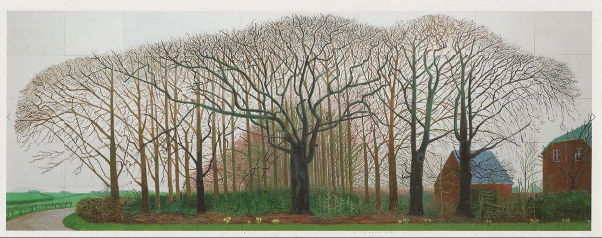 Высокие деревья близ Уортера — самая большая картина художника, собранная из пятидесяти холстов-панелей. Четыре метра шестьдесят сантиметров в высоту и двенадцать метров двадцать сантиметров в длину!