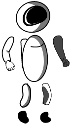 У меня есть основные части персонажа(космонавта):  (туловище, голова, руки, ноги)  Необходимо соединить все эти части,поставив их на свои места. 