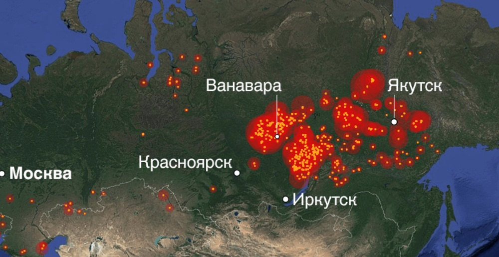Карта пожаров в Сибири