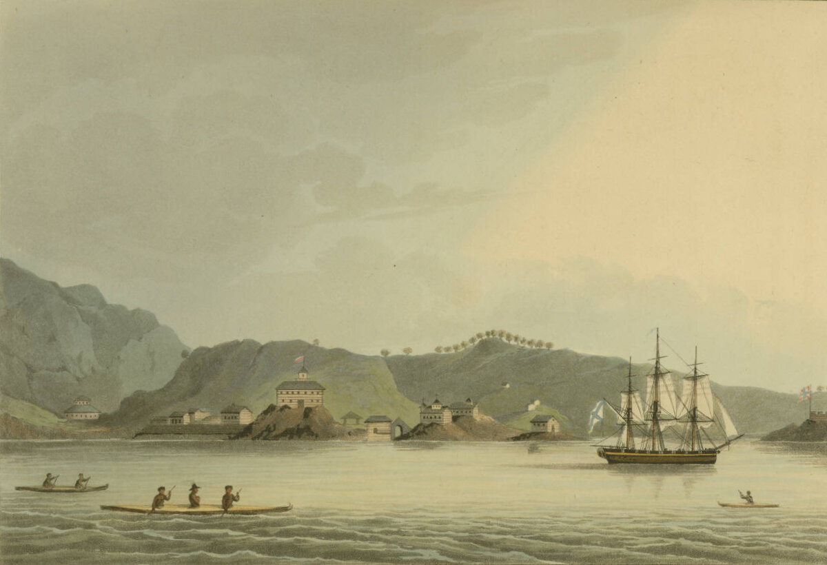 Шлюп Нева в порту Ново-Архангельска, 1814 год