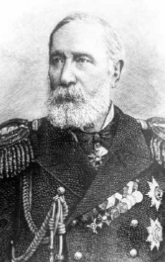 Н.М. Чихачев — управляющий Морским министерством в 1888–1896 годах.
На гравюре в чине адмирала