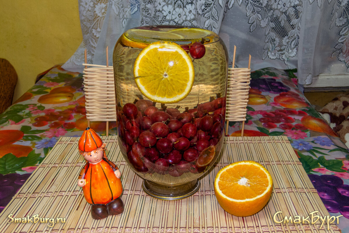 Безалкогольный чудо-компот из красного крыжовника и апельсина - яркая и ароматная домашняя заготовка на зиму!