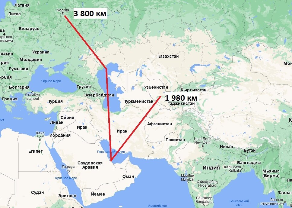 Сравнение расстояния для авиаперевозок из ОАЭ в Россию и обратно