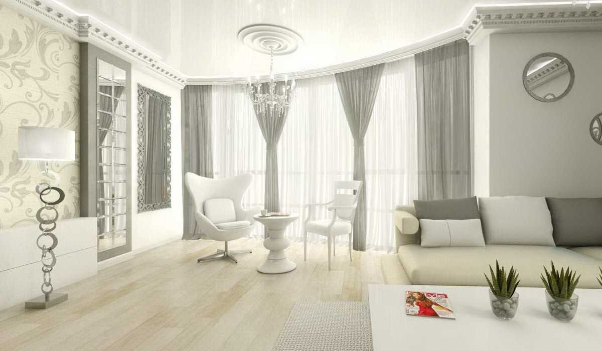 Дизайн гостиной комнаты с эркером - интерьер зала, квартиры студии с эркером