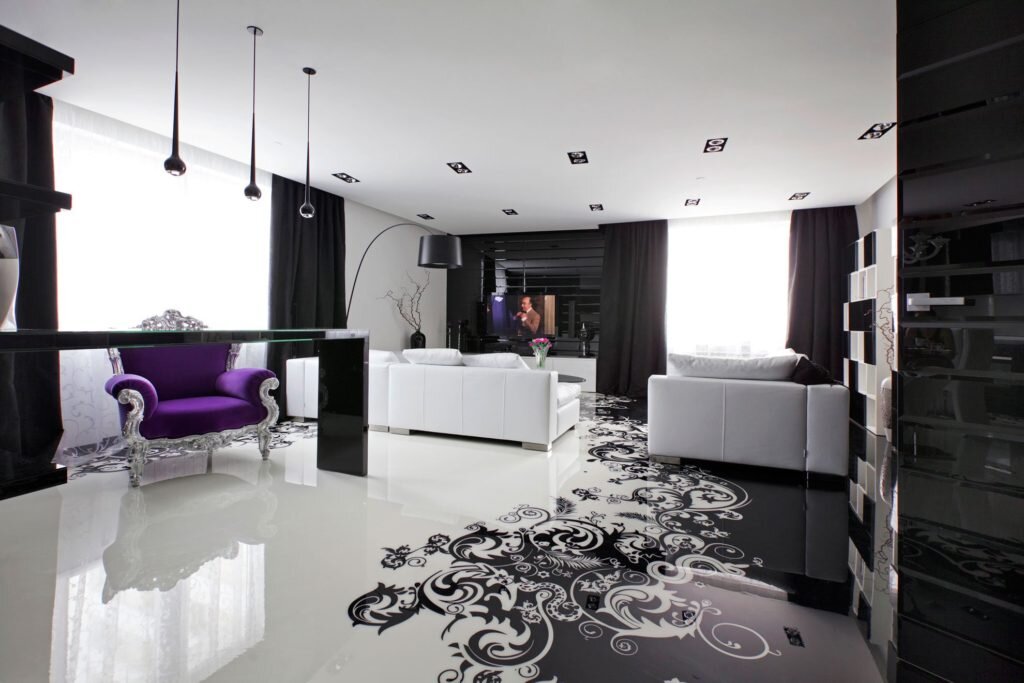 Черно-белый дизайн гостиной фото