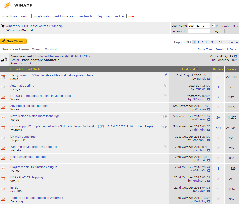 Оживился и официальный форум Winamp, раздел Wishlist.
Источник: forums.winamp.com