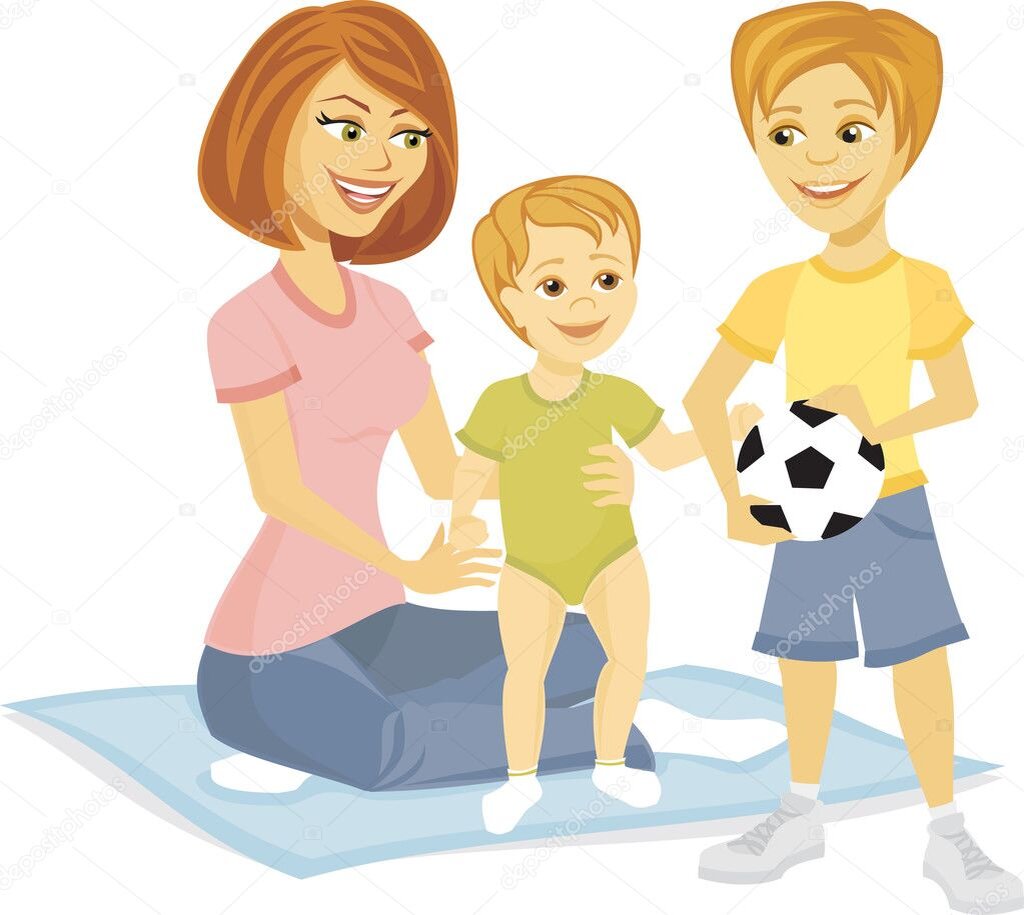 Ребенок играет с мамой в мяч. Мультяшные мама и два сына. Мама играет с ребенком рисунок. 12 раз мама