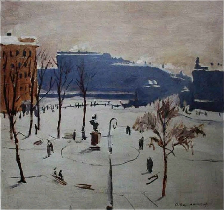 А.С.Ведерников 1898-1975). Чернышов мост (мост им.Ломоносова) и площадь. !947..