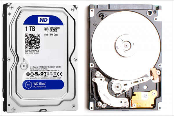 HDD жесткий диск в обычном и разобранном виде.