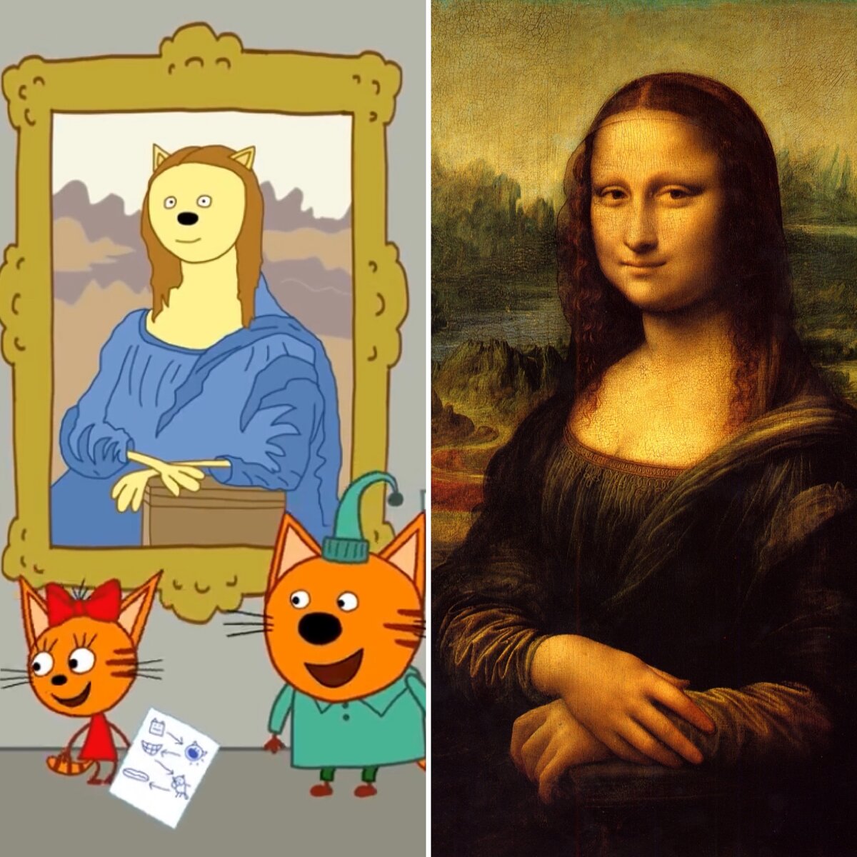 "Кошечка с улыбкой", как ее назвала Карамелька слева и "Мона Лиза" (1503-1519) Леонардо да Винчи справа.