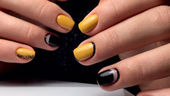 Черножелтый современный дизайн ногтей, фото, маникюр 2022: модные идеи.