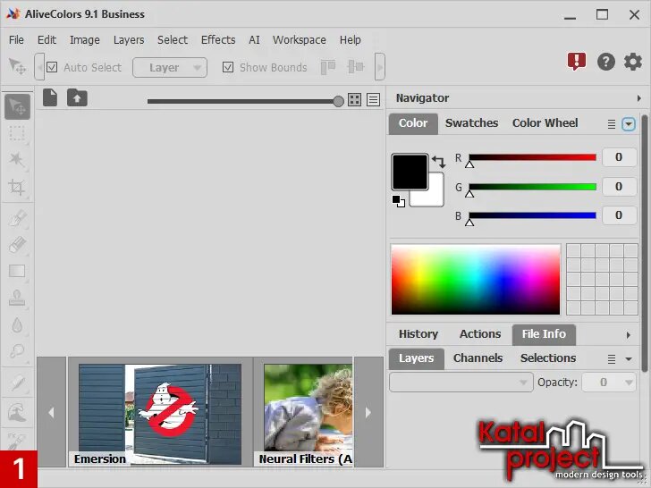Окно AliveColors со светлым стилем оформления программы