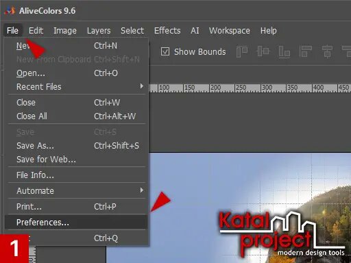 Пункт Preferences (Настройки) в меню File (Файл)