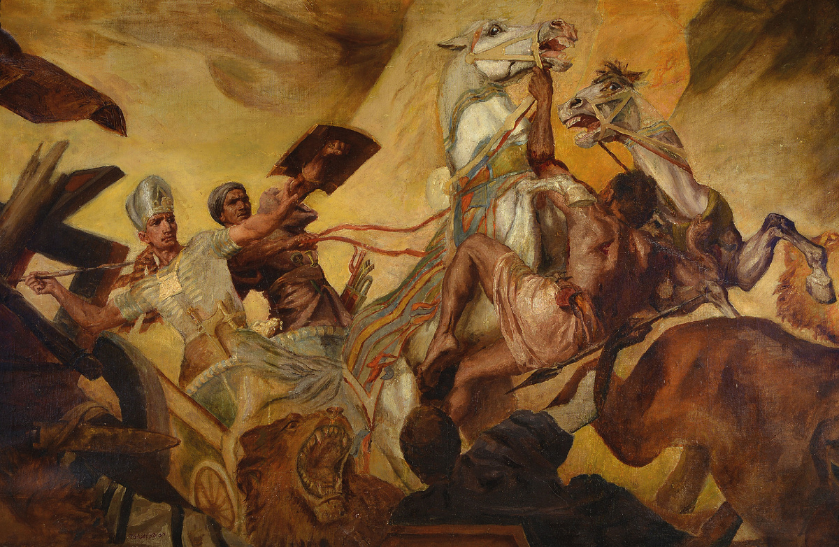 Карл Одерих «Битва львов Рамзеса II» картина изображает победу фараона над хеттами при Кадеше в 1275 году до н.э. / commons.wikimedia.org