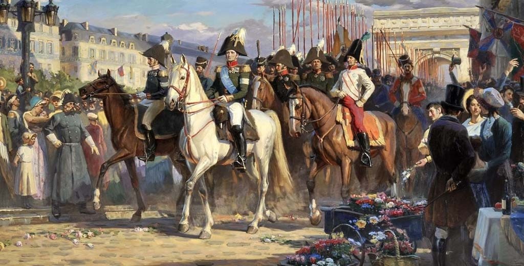 Александр I во главе русских войск въезжает в Париж 31 марта 1814 года