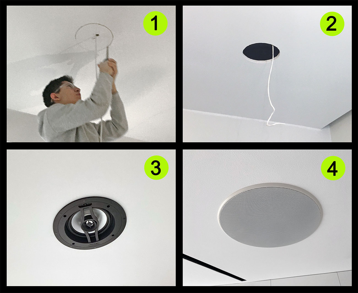 Этапы установки потолочной акустики.