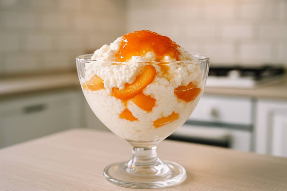 Мой любимый десерт: творог с абрикосами и абрикосовым пюре, без сахара!