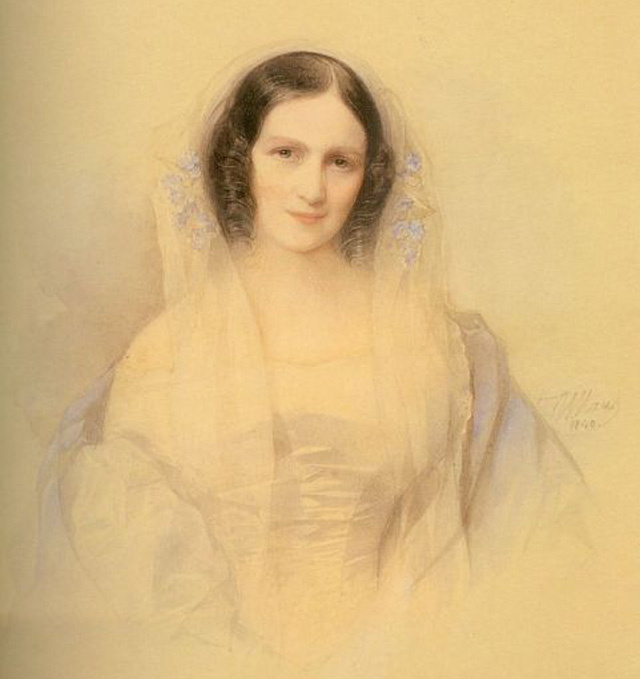 Портрет Н.И. Гончаровой. Художник В.И. Гау. 1840 г. Акварель. Всероссийский музей А.С. Пушкина (Санкт-Петербург)