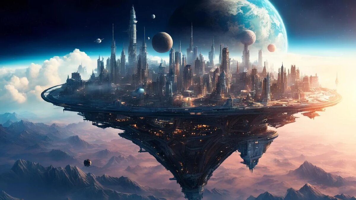 72. Астральный город. Создано с помощью нейросети Кандинский.