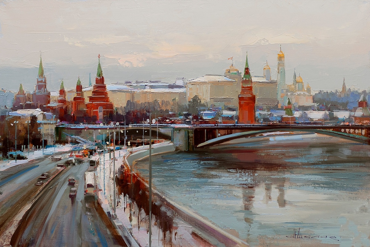 Шалаев Алексей, «Зима на Боровицком мосту», 2019, холст, масло, 40 x 60 см, частная коллекция