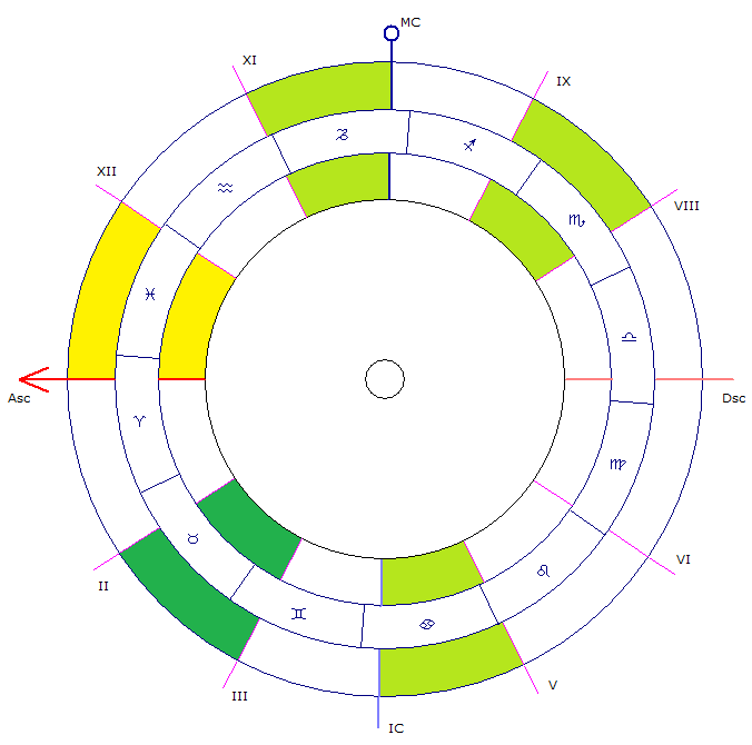 Второй дом в астрологии (выделен зелёным)