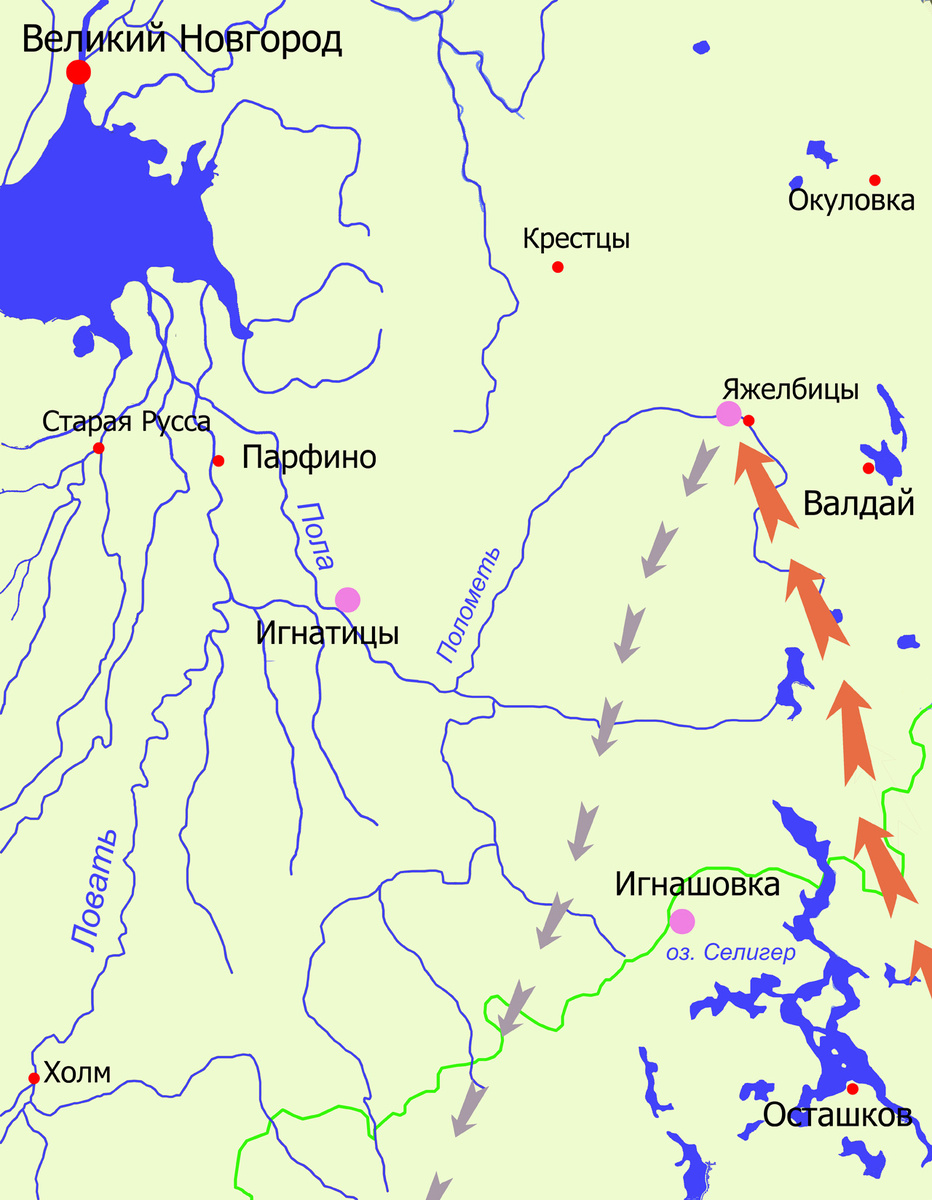 Схема продвижения монгольских войск к Новгороду