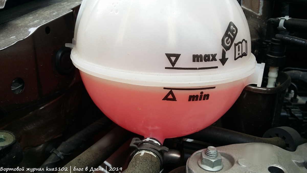 Сентябрьский уровень охлаждающей жидкости в автомобиле. Снова ниже минимума. Автор фотографии kua1102