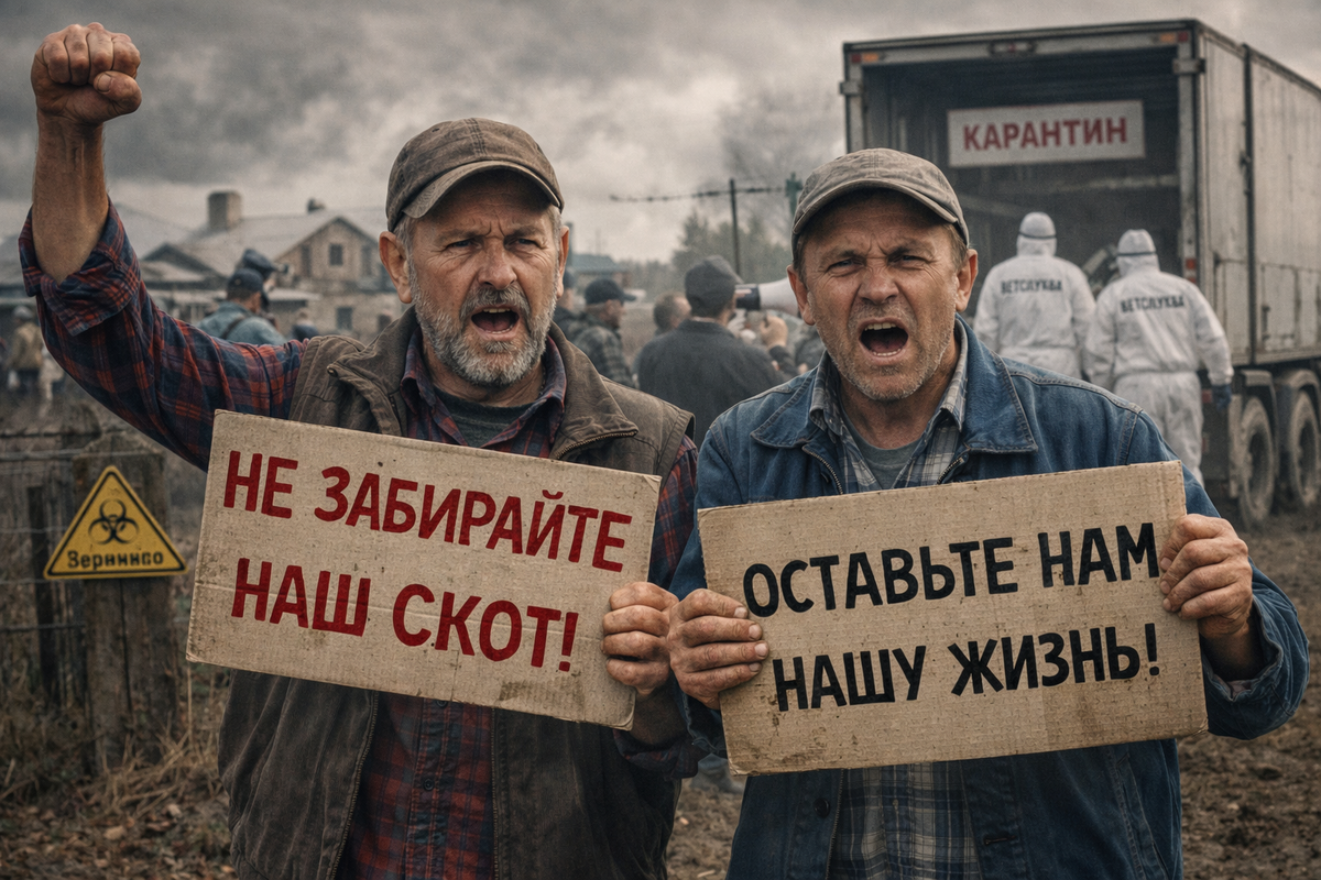 Протест фермеров против эвакуации скота