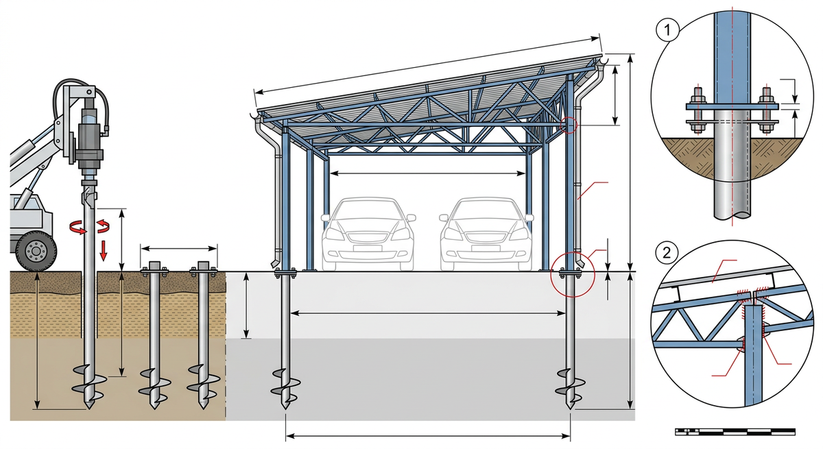 Схема установки автомобильного навеса