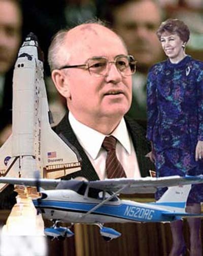 "По России мчится тройка --  Мишка, Райка, Перестройка". Коллаж "ПвВ" на основании рис. из Вики - свободное исп-е